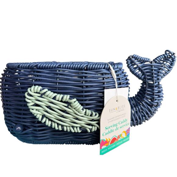 Whale Resin Wicker Utensil Basket by Sun & Bliss Summer Party Oceanside Sea life - Picture 6 of 7
